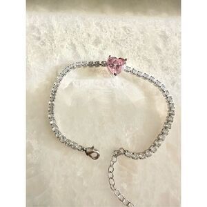 Cubic zirconia pink heart tennis bracelet